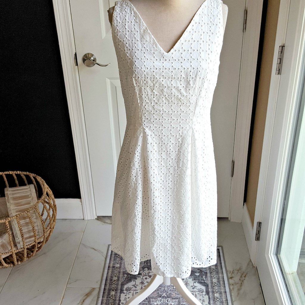New! Ann Taylor White Eyelet V Neck Dress